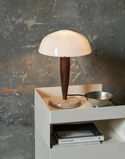 Herman SHY3 Lamp, opal glass w. walnut & cream marble