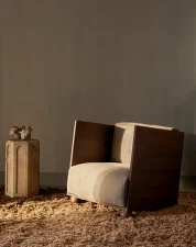 Rum Lounge Chair Rich Linen, dark stained / natural