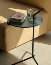 Halten SH9 Side Table, warm black / Verde Guatemala Marble