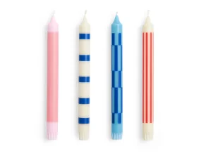 Pattern Candle, set of 4, pink/red/blue