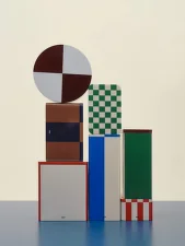 Tin Container Round, burgundy and ice blue