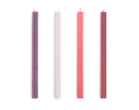 Square Candle, set of 4, reds and bordeaux