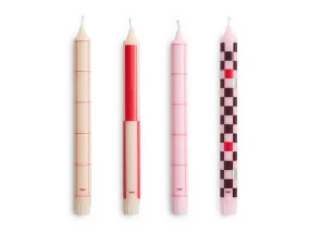 Pattern Candle, set of 4, reds and bordeaux