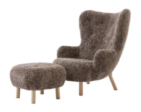 Petra VB3 Lounge Chair and Pouf ATD1, oak/sheepskin Sahara