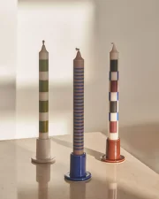 Pattern Candle, set of 4, green and blues