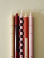 Pattern Candle, set of 4, reds and bordeaux