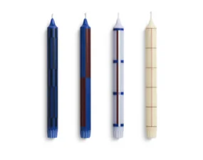 Pattern Candle set of 4, blue and silver