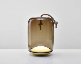 Knot Cilindro Table Battery PC1249 Lamp, smoke brown / brass