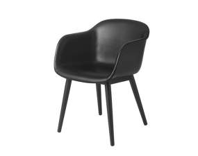 Fiber Armchair Wood Base, black leather