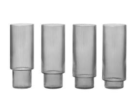 Ripple Long Drink Glasses, Set of 4, smoked grey