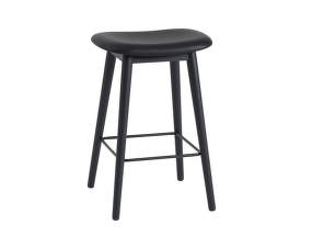 Fiber Stool 65cm Wood Base, black leather