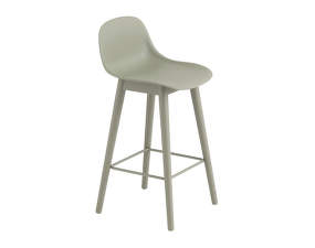 Fiber Stool 65cm with Backrest, Wood Base, dusty green