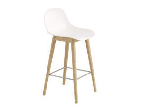 Fiber Stool 65cm with Backrest, Wood Base, natural white/oak