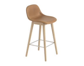 Fiber Stool 65cm with Backrest, Wood Base, cognac leather