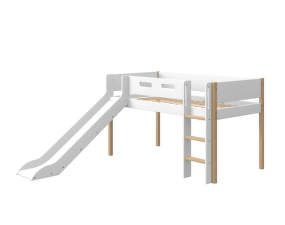 Nor Mid-high Bed with slide, straight ladder, white