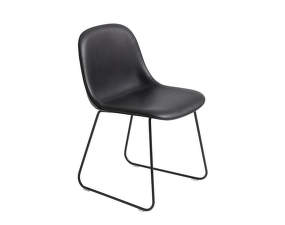 Fiber Side Chair Sled Base, black leather