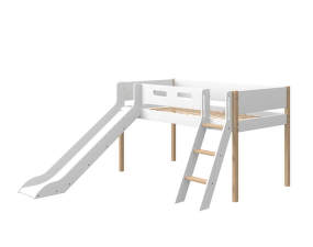 Nor Mid-high Bed with slide, Slating ladder, white