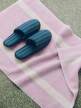 Waffle Slippers, stripe petrol blue
