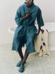Waffle Slippers, stripe petrol blue