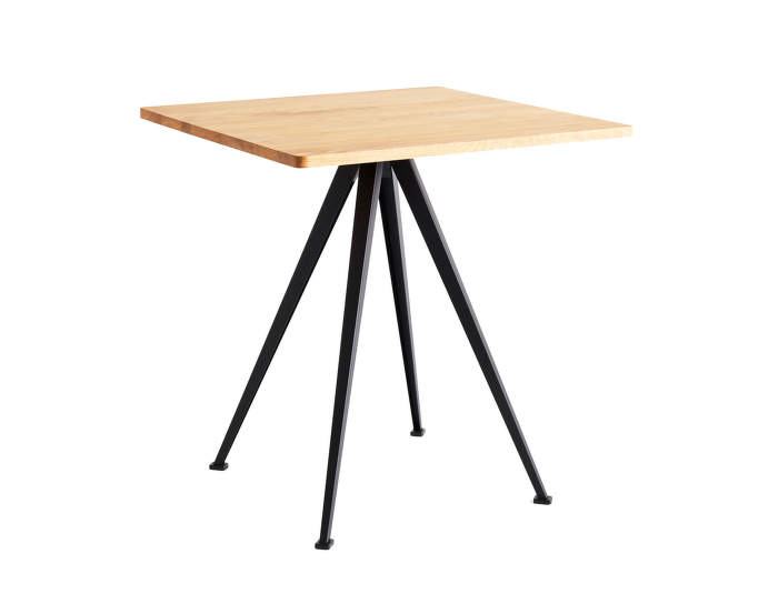 Pyramid Table 21, 70 x 70 x 74 cm, black powder coated steel / oiled solid oak