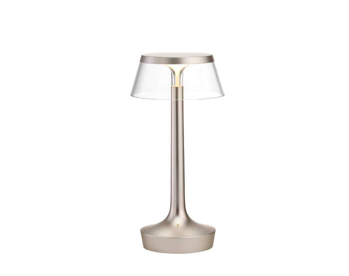 Bon Jour Unplugged Table Lamp, matte chrome/transparent