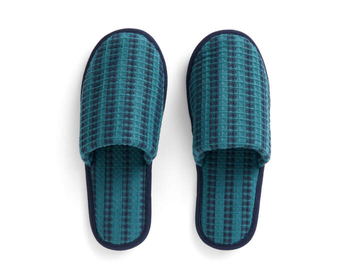 Waffle Slippers, stripe petrol blue