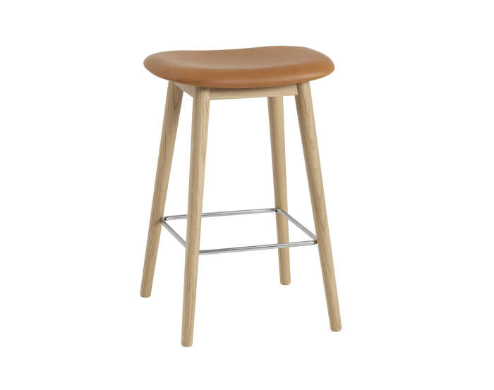 Barová stolička Fiber, kůže/cognac, podnož oak