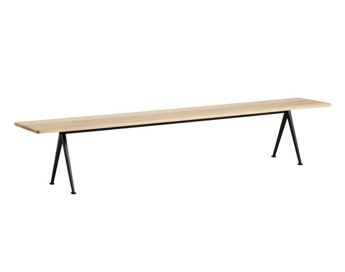 Pyramid Bench 12 250 cm, black powder coated steel / matt lacquered solid oak