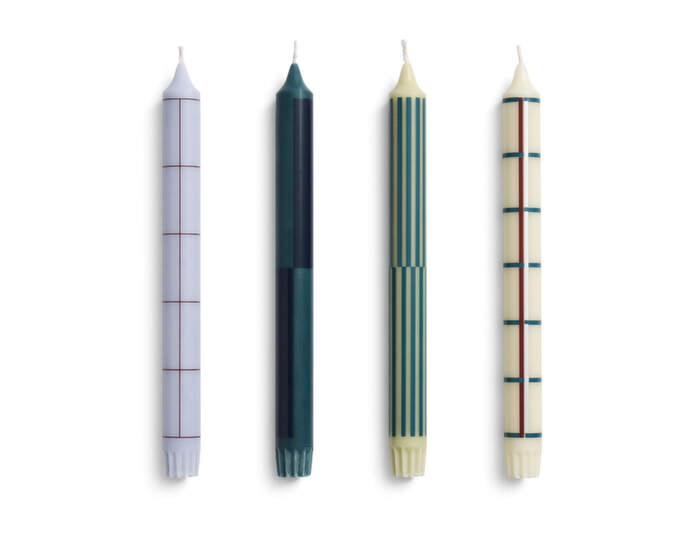 Pattern Candle set of 4, green and silver