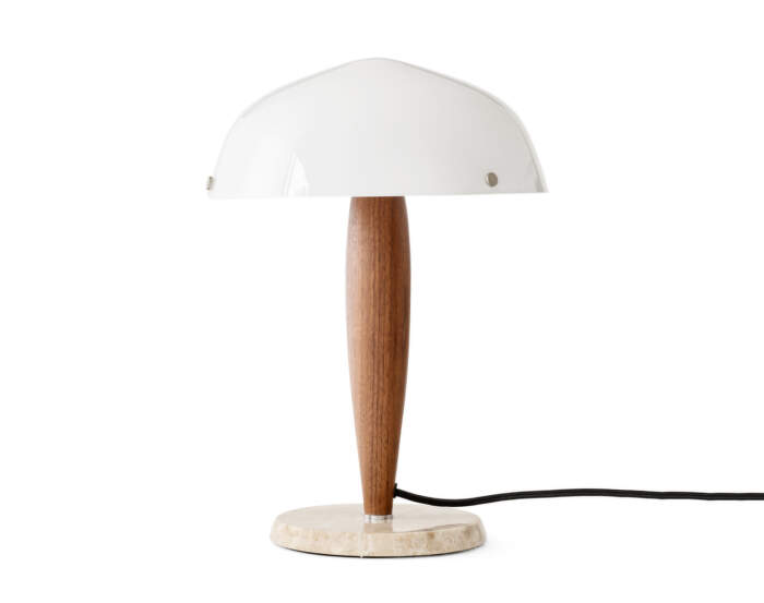 Herman SHY3 Lamp, opal glass w. walnut & cream marble