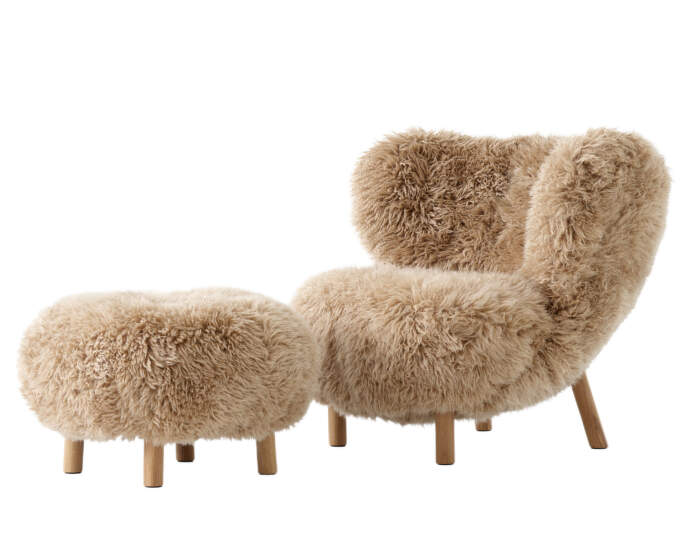 Little Petra VB1 Lounge Chair and pouf ATD1, oak/sheepskin Honey