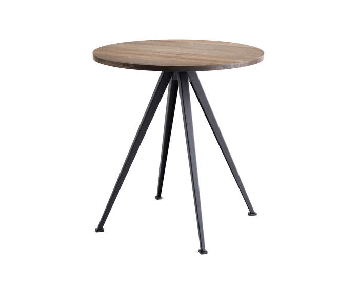 Pyramid Table 21, Ø70 x 74 cm, black powder coated steel / smoked solid oak