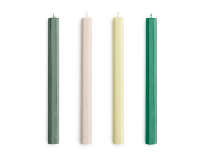 Hexagon Candle, set of 4, greens and whites