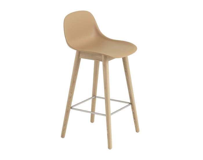 Barová stolička Fiber s opěrkou, dřevěná podnož, ochre/oak