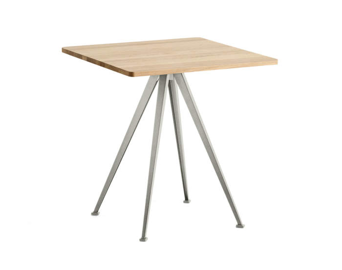 Pyramid Table 21, 70 x 70 x 74 cm, beige powder coated steel / matt lacquered solid oak