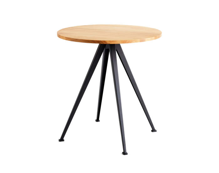 Pyramid Table 21, Ø70 x 74 cm, black powder coated steel / oiled solid oak