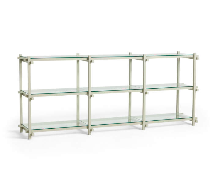 Woody Shelving System Low, smokey grey/clear glass