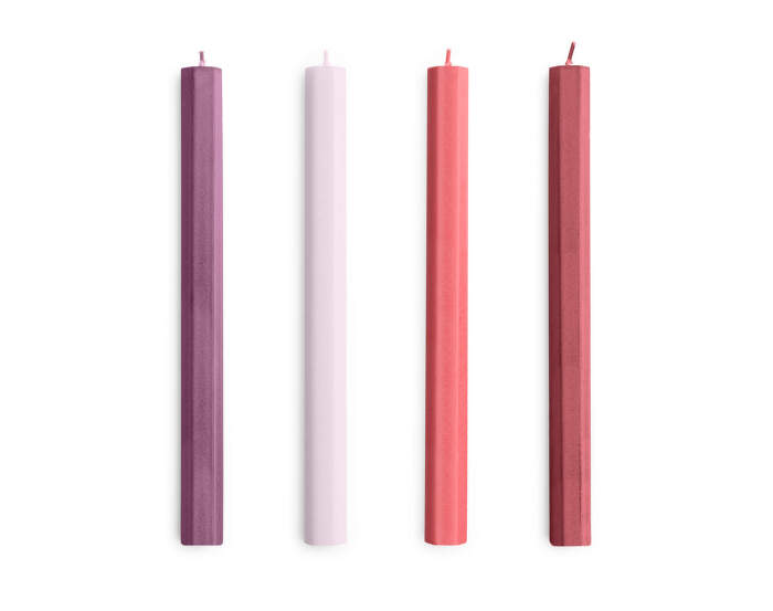 Hexagon Candle, set of 4, reds and bordeaux