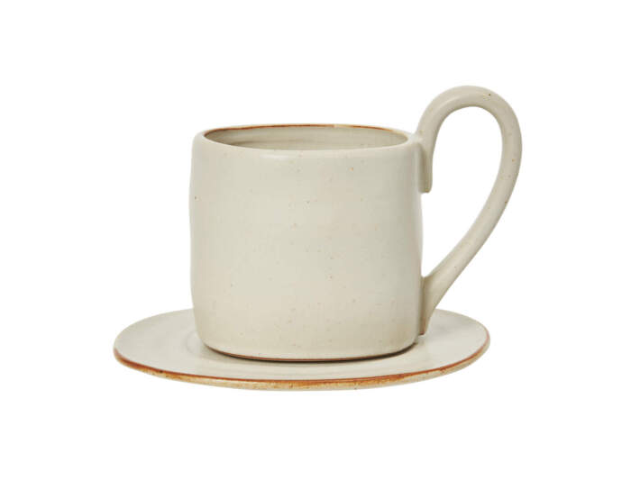 Flow Mug with Saucer, off-white speckle