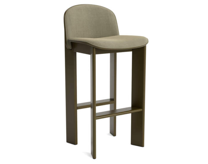 Chisel 35 Bar Stool H75, green umber lacquered beech / Linara 313