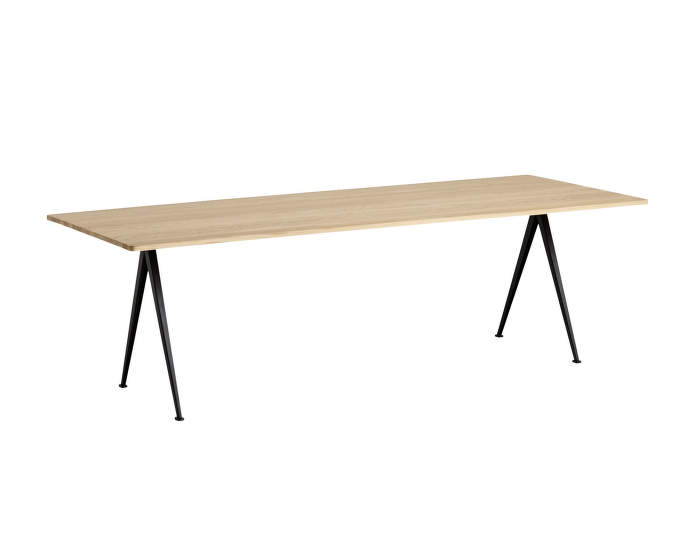 Pyramid Table 02, 250 x 85 x 74 cm, black powder coated steel / matt lacquered solid oak