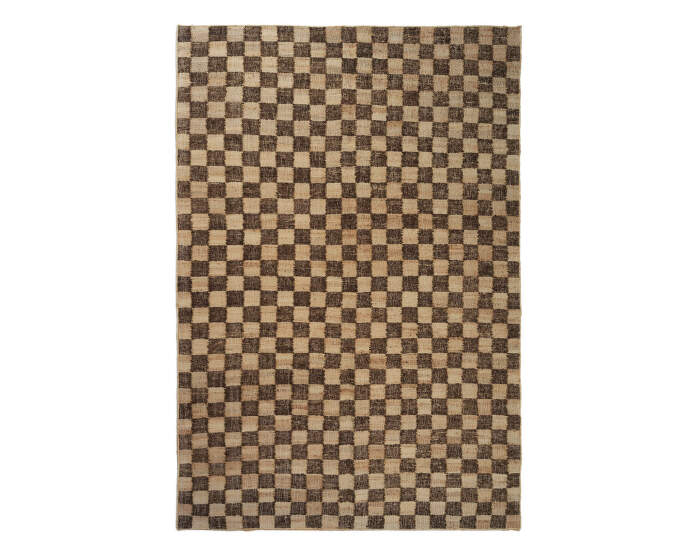 Check Wool Jute Rug 200x300, coffee/natural