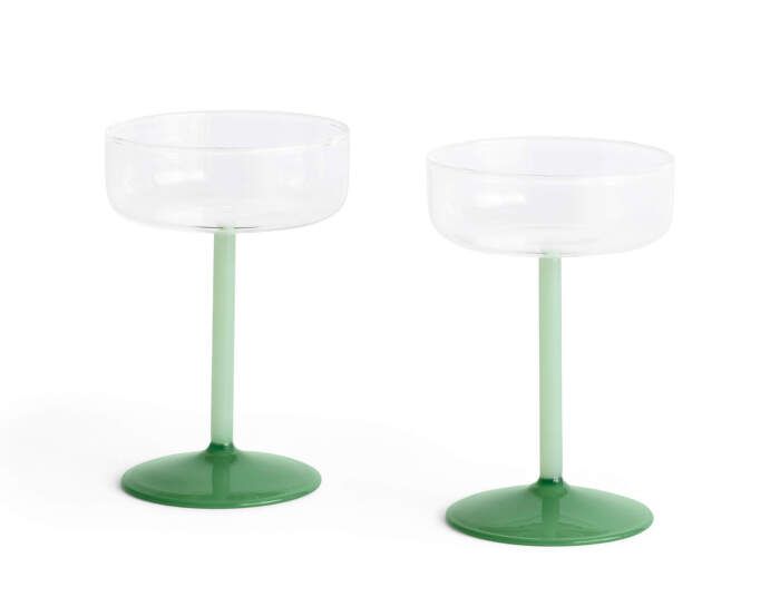 Tint Coupe Glass, set of 2, clear, jade light green and jade dark green