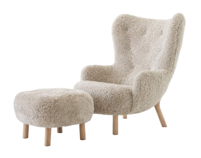 Petra VB3 Lounge Chair and Pouf ATD1, oak/sheepskin Moonlight