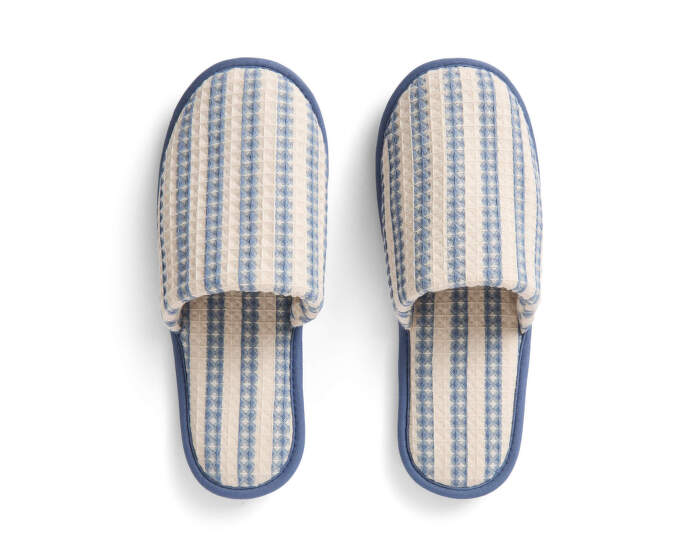 Waffle Slippers, stripe dusty blue