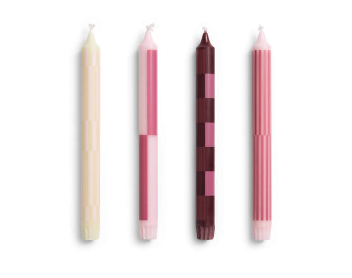 Pattern Candle set of 4, pink and bordeaux