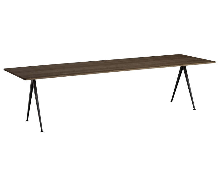 Pyramid Table 02, 300 x 85 x 74 cm, black powder coated steel / smoked solid oak