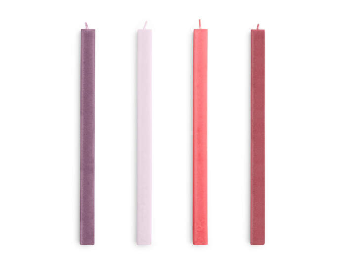 Square Candle, set of 4, reds and bordeaux
