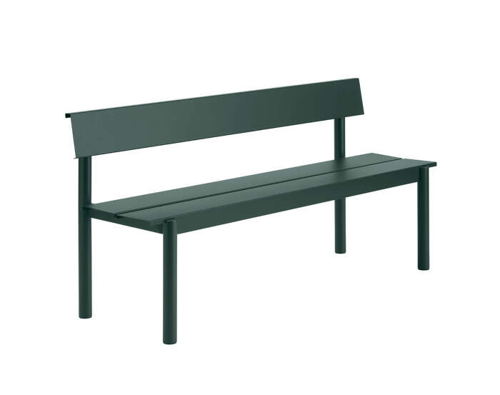 Linear Steel Bench w. Backrest 170 cm, dark green