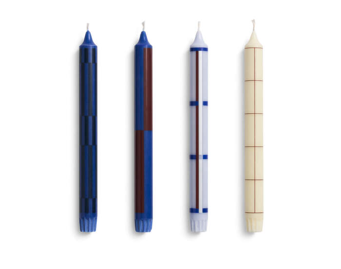 Pattern Candle set of 4, blue and silver